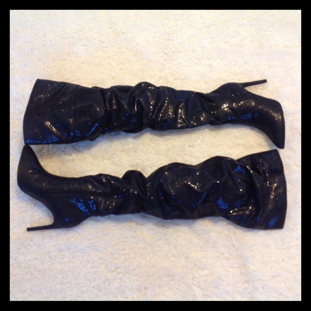 ❤️Size 5.5 Black Shimmering Thigh High Boots - Picture 2 of 6